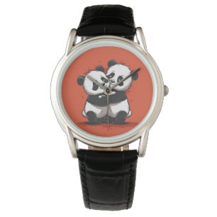 The Men's Pandas Classic Black Leather Watch