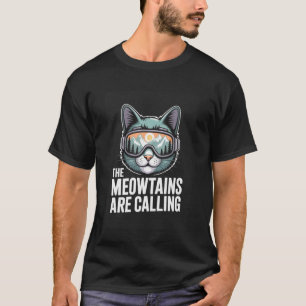 The Meowtains are Calling Funny Ski Cat Long Sleev T-Shirt