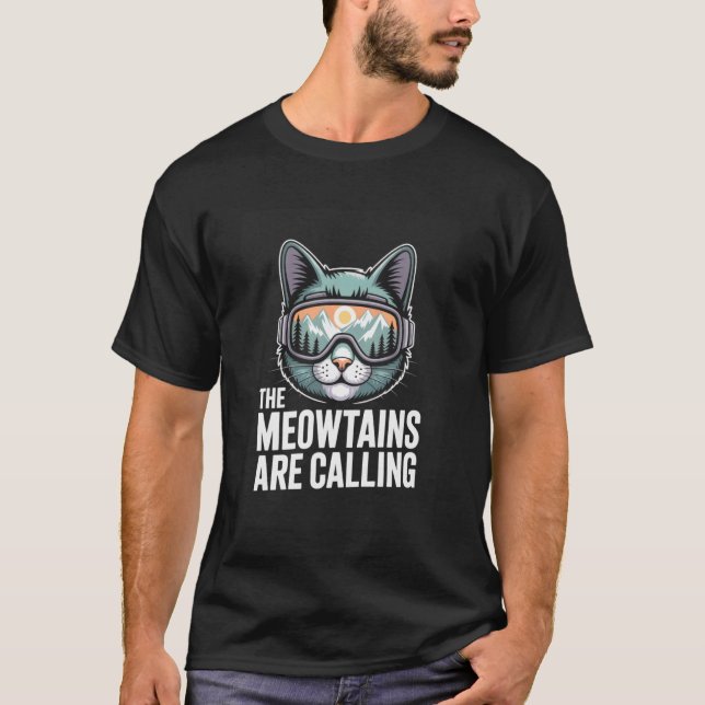 The Meowtains are Calling Funny Ski Cat Long Sleev T-Shirt (Front)