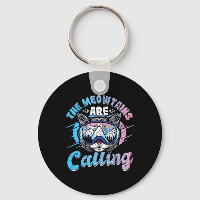 The Meowtains Are Calling Skiing Goggles Snowboard Key Ring (Front)