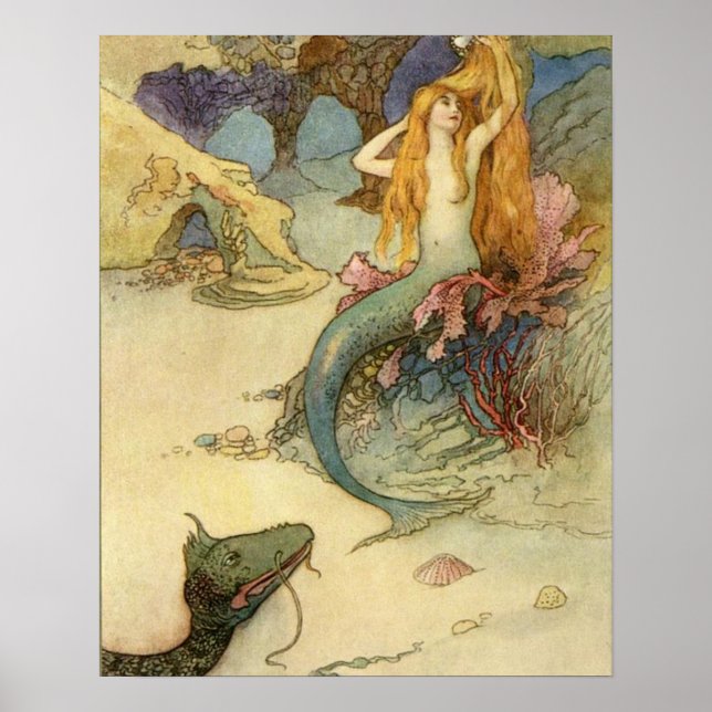 The Mermaid and the Dragon by warwick goble Poster (Front)