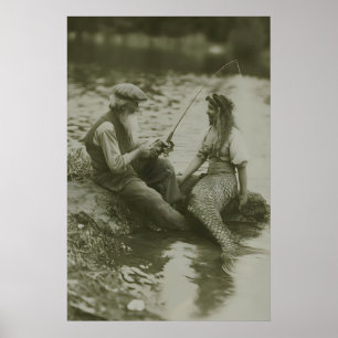The Mermaid and the Fisherman Vintage photography Poster