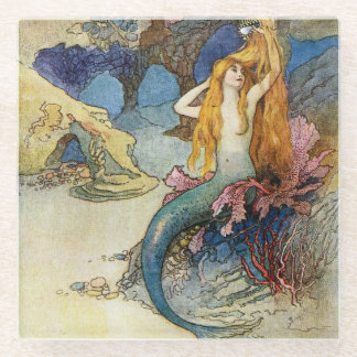 “The Mermaid” by Warwick Goble Glass Coaster