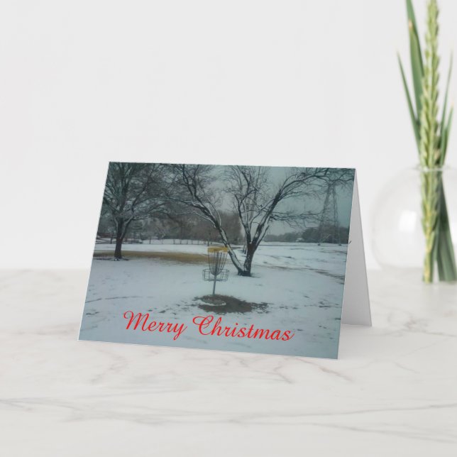 The Merry Christmas disc golf goal in snow card (Front)