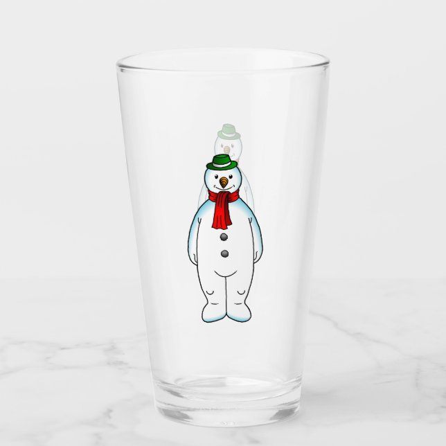 The Merry Snowman on a Christmas Glass Tumbler (Front)