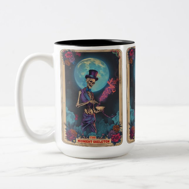 The Midnight Skeleton Tarot Card Two-Tone Coffee Mug (Left)