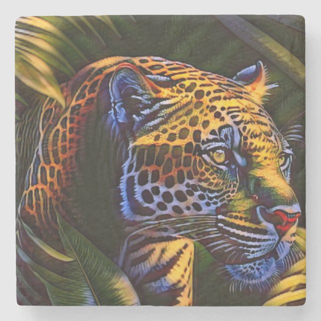 The Mighty Jaguar A Jungle Predator Stone Coaster (Front)