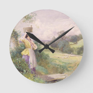 The Milkmaid, 1860 (w/c on paper) Round Clock