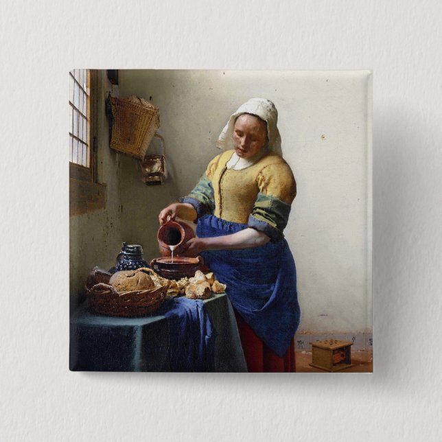 The Milkmaid, c.1658-60 (oil on canvas) 15 Cm Square Badge (Front)