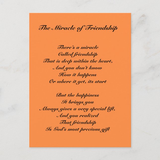 The Miracle of Friendship poem Postcard (Front)