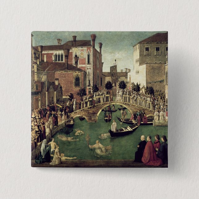 The Miracle of the Cross on San Lorenzo Bridge 15 Cm Square Badge (Front)