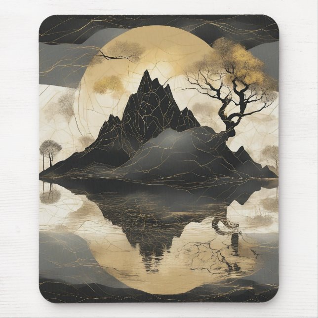 The Misty Mountain Black & Gold Mouse Pad (Front)