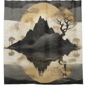 The Misty Mountain Black & Gold Shower Curtain