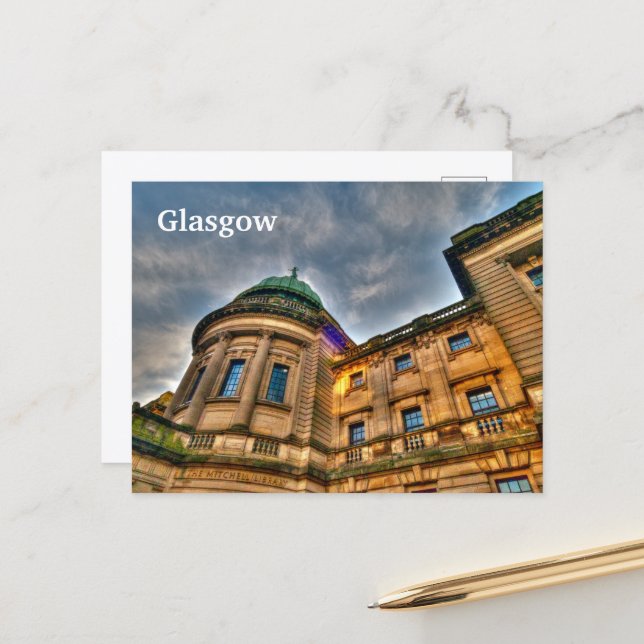 The Mitchell Library, Glasgow, Scotland Postcard (Front/Back In Situ)
