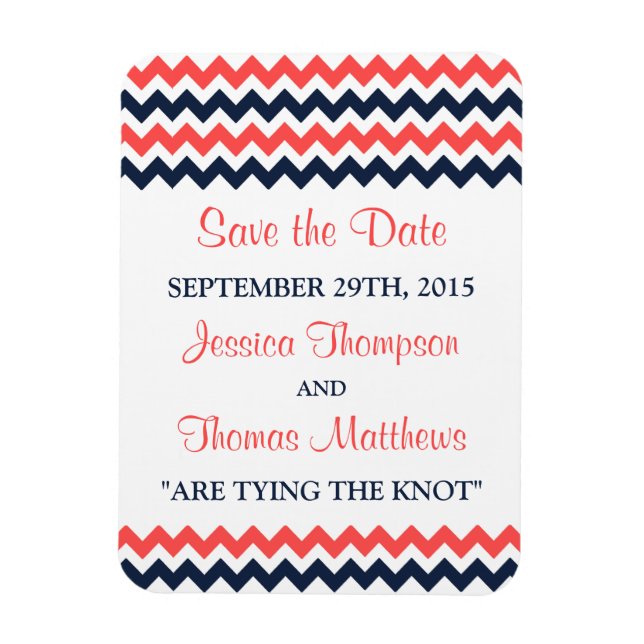 The Modern Chevron Wedding Collection Navy & Coral Magnet (Vertical)