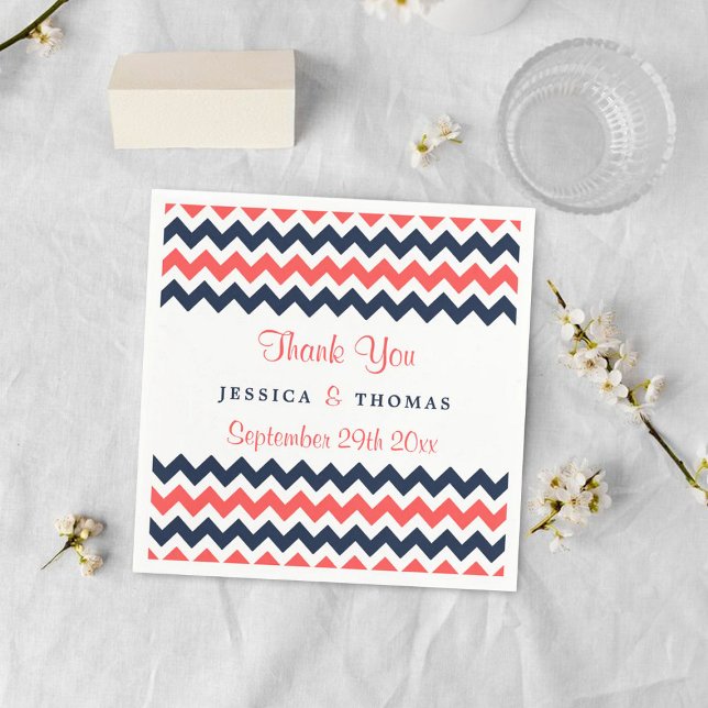 The Modern Chevron Wedding Collection Navy & Coral Napkin (Creator Uploaded)