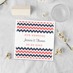 The Modern Chevron Wedding Collection Navy & Coral Napkin