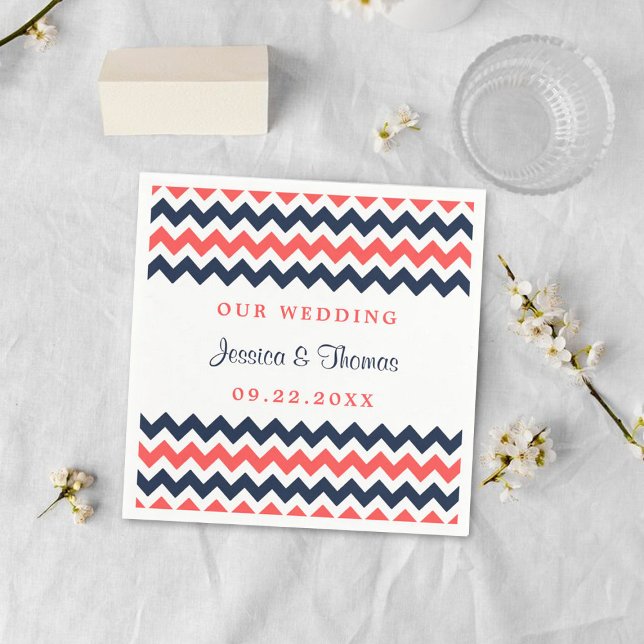 The Modern Chevron Wedding Collection Navy & Coral Napkin (Creator Uploaded)
