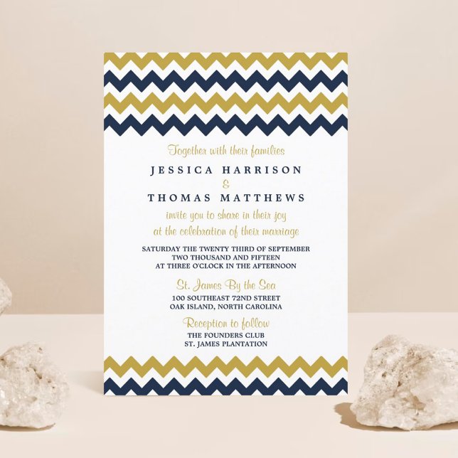The Modern Chevron Wedding Collection- Navy & Gold Invitation (Creator Uploaded)