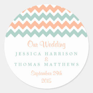 The Modern Chevron Wedding Collection Peach & Mint Classic Round Sticker