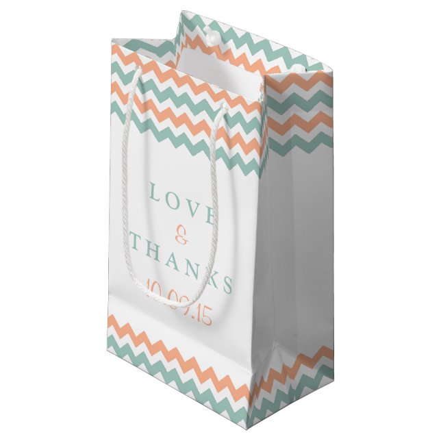 The Modern Chevron Wedding Collection Peach & Mint Small Gift Bag (Front Angled)