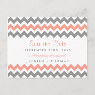 The Modern Chevron Wedding Collection- Pink & Grey Announcement Postcard