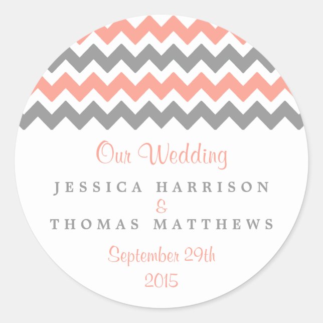 The Modern Chevron Wedding Collection- Pink & Grey Classic Round Sticker (Front)