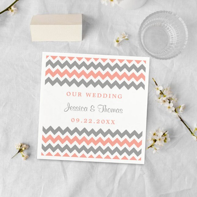 The Modern Chevron Wedding Collection Pink & Grey Napkin (Creator Uploaded)