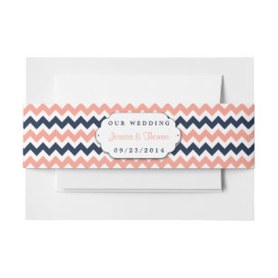The Modern Chevron Wedding Collection- Pink & Navy Invitation Belly Band