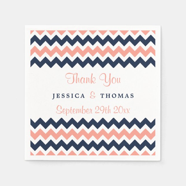 The Modern Chevron Wedding Collection- Pink & Navy Napkin (Front)
