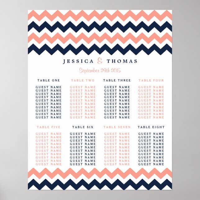 The Modern Chevron Wedding Collection- Pink & Navy Poster (Front)