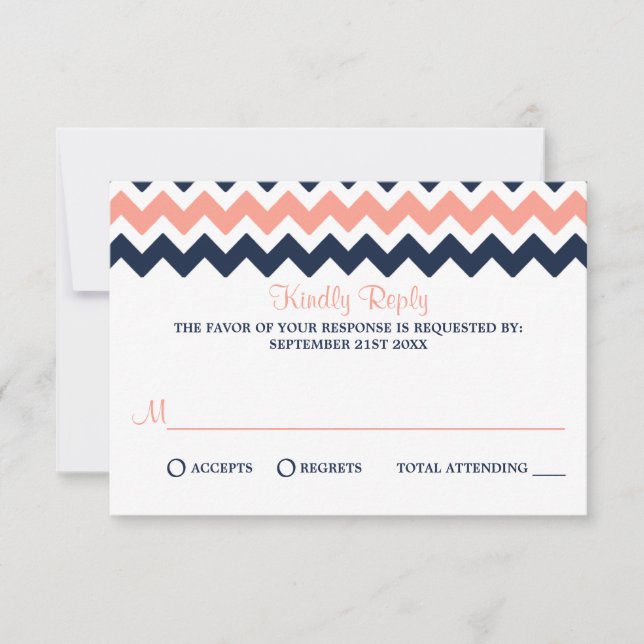 The Modern Chevron Wedding Collection- Pink & Navy RSVP Card (Front)