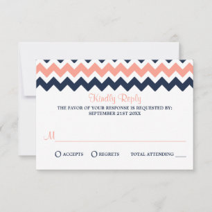 The Modern Chevron Wedding Collection- Pink & Navy RSVP Card