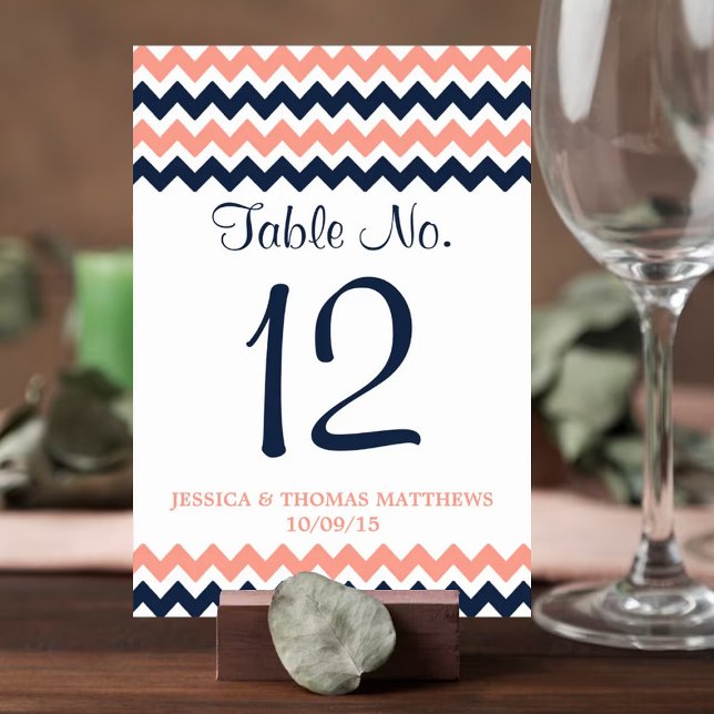 The Modern Chevron Wedding Collection- Pink & Navy Table Number (Creator Uploaded)
