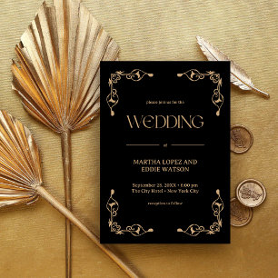 The Modern Deco Elegant Black and Gold Wedding Invitation