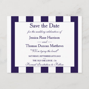 The Modern Navy Stripe Wedding Collection Announcement Postcard