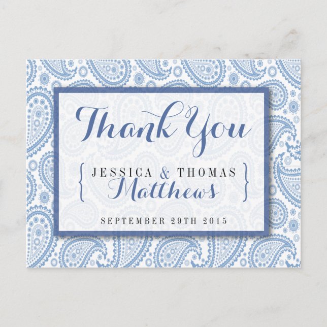 The Modern Paisley Wedding Collection - Blue Postcard (Front)