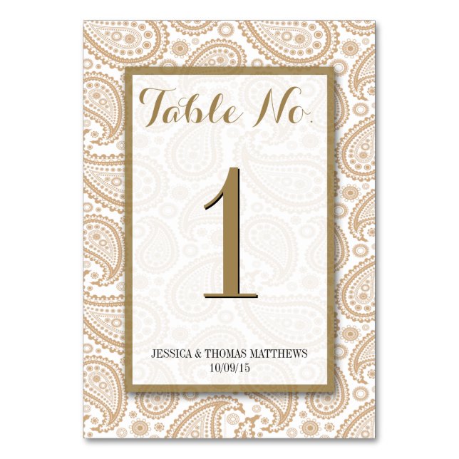 The Modern Paisley Wedding Collection - Brown Table Number (Front)