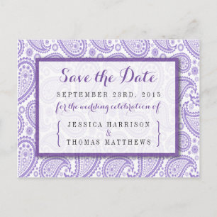 The Modern Paisley Wedding Collection - Purple Announcement Postcard