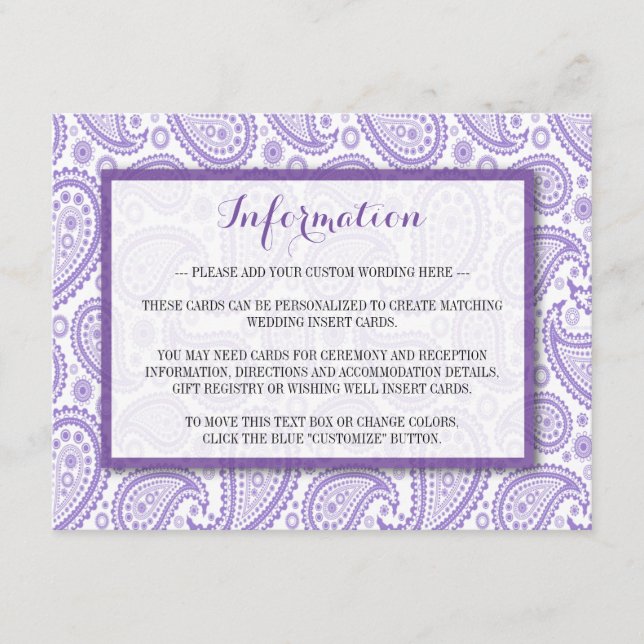 The Modern Paisley Wedding Collection - Purple Enclosure Card (Front)