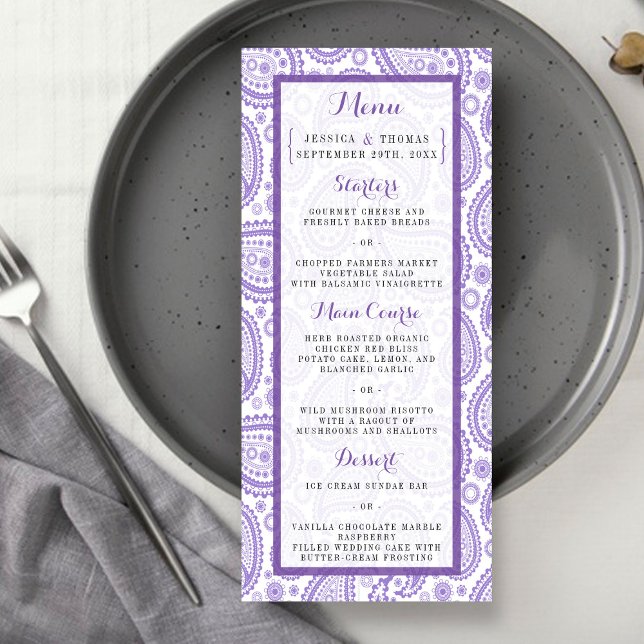 The Modern Paisley Wedding Collection - Purple Menu (Creator Uploaded)