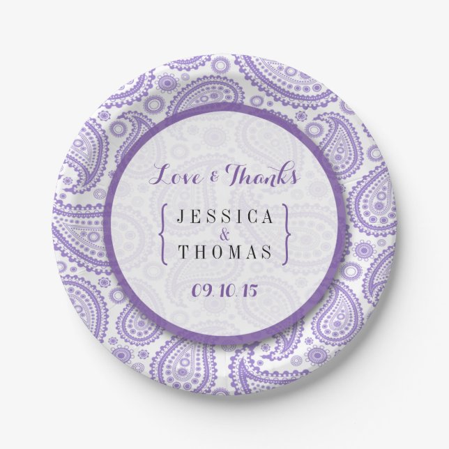 The Modern Paisley Wedding Collection - Purple Paper Plate (Front)