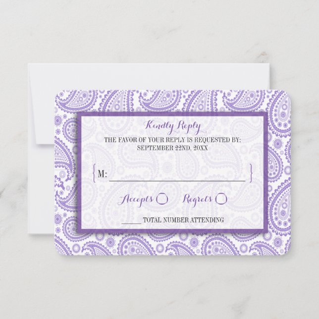 The Modern Paisley Wedding Collection - Purple RSVP Card (Front)