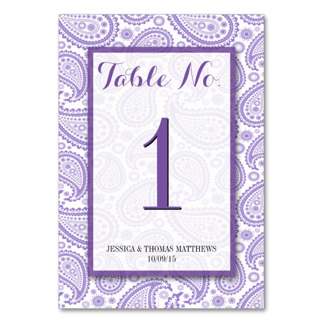 The Modern Paisley Wedding Collection - Purple Table Number (Front)