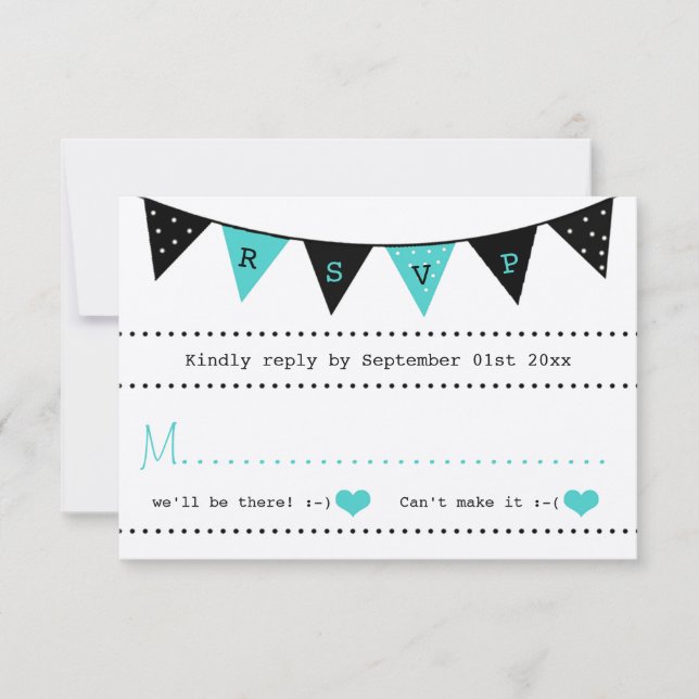 The Modern Turquoise Bunting Wedding Collection RSVP Card (Front)