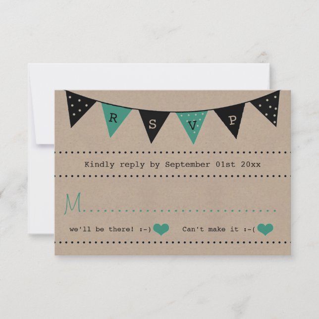 The Modern Turquoise Bunting Wedding Collection RSVP Card (Front)