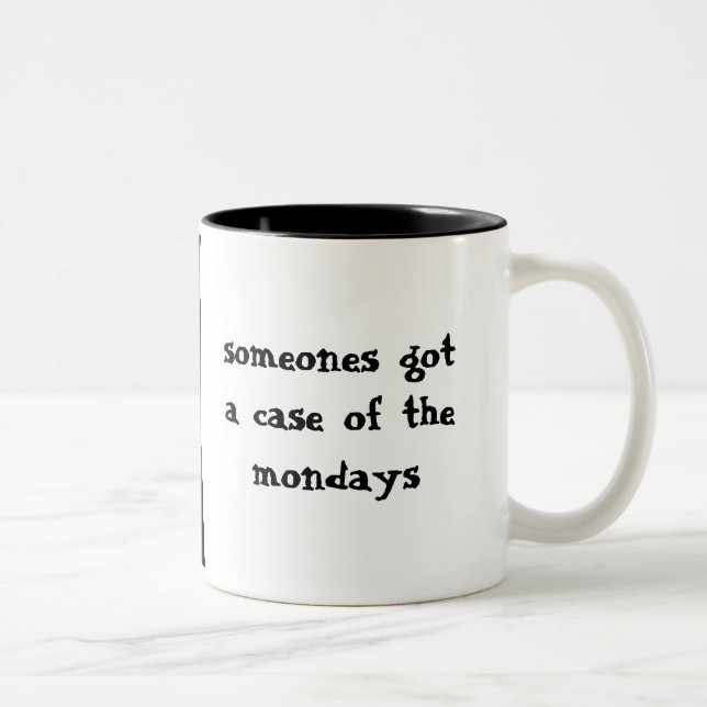The Mondays Sad Cat on Monday Two-Tone Coffee Mug (Right)
