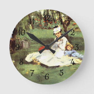  The Monet family in their garden Edouard Manet   Round Clock