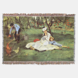 The Monet family in their garden Edouard Manet Throw Blanket