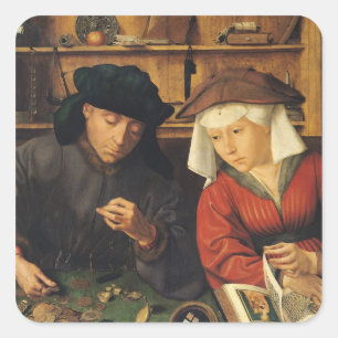 The Money Lender and his Wife, 1514 Square Sticker